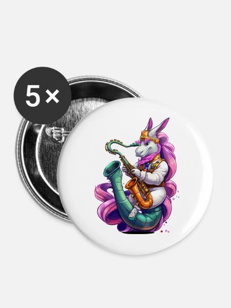Funkelndes Einhorn Saxophon - Buttons mittel 32 mm (5er Pack) - Weiß