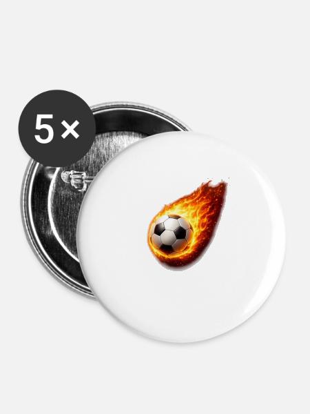 Flammender Fussballball - Buttons mittel 32 mm (5er Pack) - Weiß