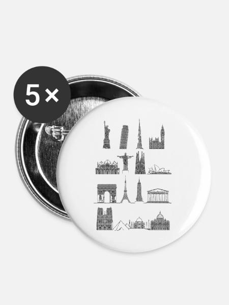 Around_The_World - Buttons mittel 32 mm (5er Pack) - Weiß