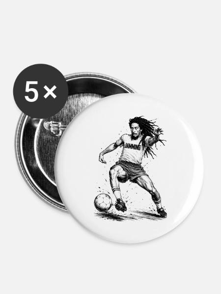 Jammin Kick Dreadlock Fußballheld - Buttons mittel 32 mm (5er Pack) - Weiß