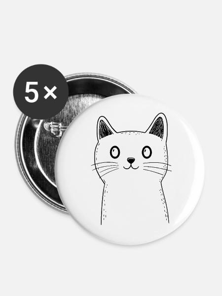 Katze Skizze - Buttons mittel 32 mm (5er Pack) - Weiß