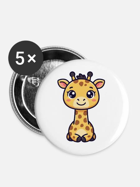 Chibi-Giraffe - Buttons mittel 32 mm (5er Pack) - Weiß