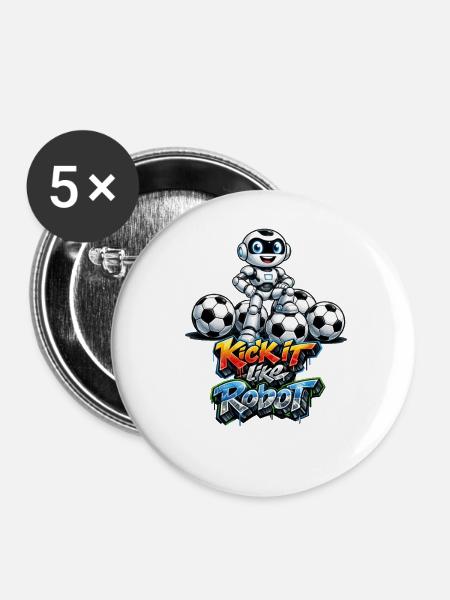 Selbstbewusster Fussballroboter - Buttons mittel 32 mm (5er Pack) - Weiß