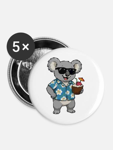 Koala Hawaii Cocktail - Buttons mittel 32 mm (5er Pack) - Weiß
