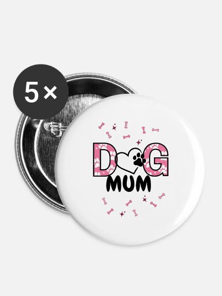 DoG MUM Hundedruck mit Pfotenpattern - Buttons mittel 32 mm (5er Pack) - Weiß
