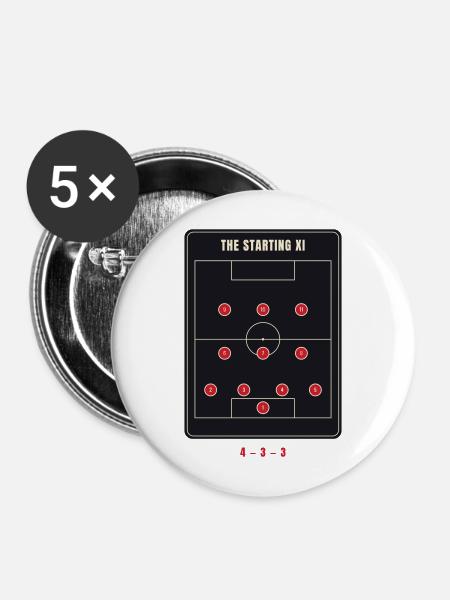 Startelf 4-3-3 Fußballformation - Buttons mittel 32 mm (5er Pack) - Weiß