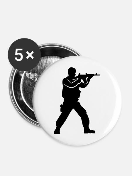 Soldat Silhouette - Buttons mittel 32 mm (5er Pack) - Weiß