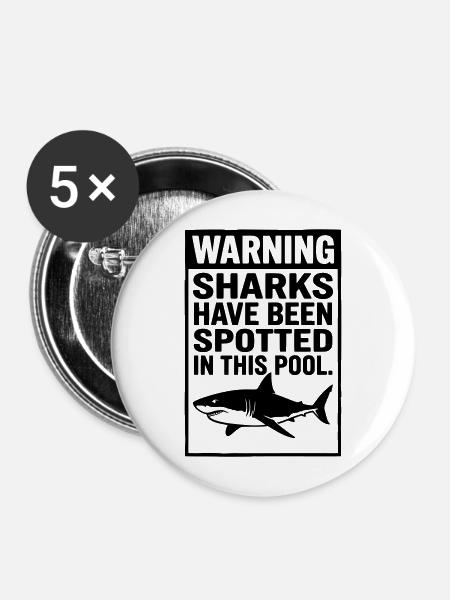 Sharks Pool Haie im Pool - Buttons mittel 32 mm (5er Pack) - Weiß