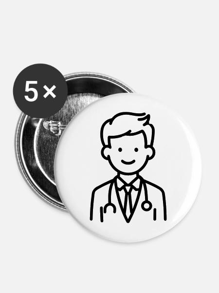 Arzt - Buttons mittel 32 mm (5er Pack) - Weiß