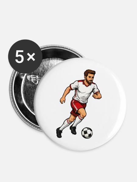 Dynamischer Fußballer im Sprint - Buttons mittel 32 mm (5er Pack) - Weiß