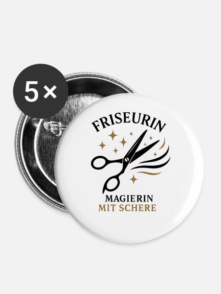 Friseurin Magierin mit Schere - Buttons mittel 32 mm (5er Pack) - Weiß