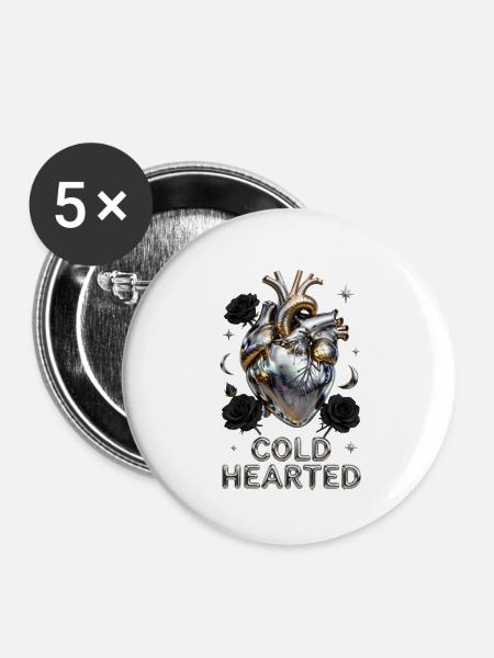 Kaltherzig, metallisches Herz Gothic - Buttons mittel 32 mm (5er Pack) - Weiß