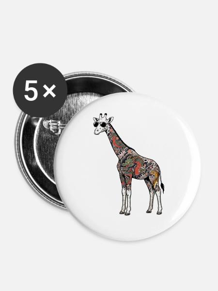Giraffe Japanische Tattoos - Buttons mittel 32 mm (5er Pack) - Weiß