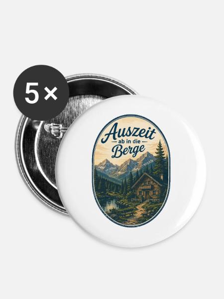 Auszeit in die Berge - Buttons mittel 32 mm (5er Pack) - Weiß