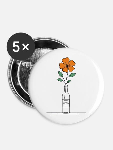 Blume orange in Weinflasche - Buttons mittel 32 mm (5er Pack) - Weiß
