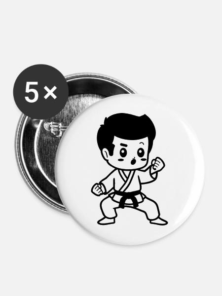 Kinder Karate - Buttons mittel 32 mm (5er Pack) - Weiß