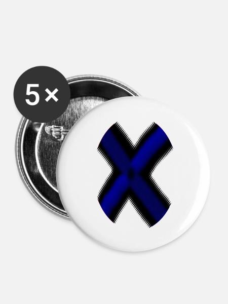 Neon X-Kreuz Blau - Buttons mittel 32 mm (5er Pack) - Weiß