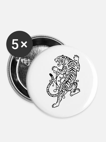 Muay Thai Tiger - Buttons mittel 32 mm (5er Pack) - Weiß