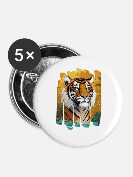 Dschungel-Tiger Splitter Print - Buttons mittel 32 mm (5er Pack) - Weiß