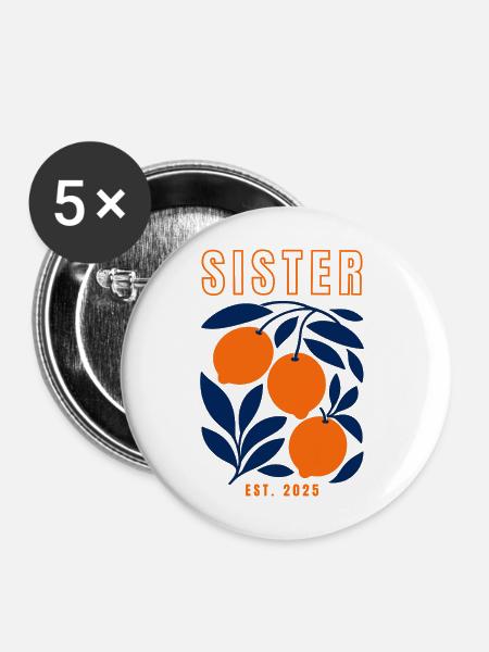 Schwester 2025 - Buttons mittel 32 mm (5er Pack) - Weiß