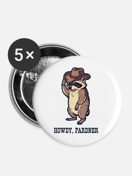 Waschbär-Rancher mit Cowboyhut - Buttons mittel 32 mm (5er Pack) - Weiß