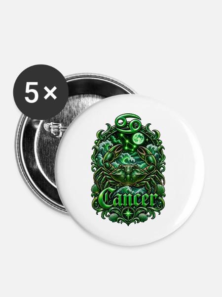 Smaragd-Krebs-Tierkreiswappen - Buttons mittel 32 mm (5er Pack) - Weiß