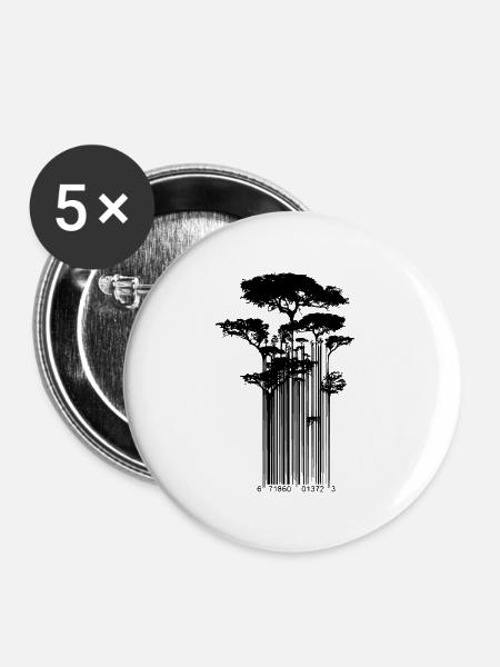 Barcode-Baum – Natur und Wald - Buttons mittel 32 mm (5er Pack) - Weiß