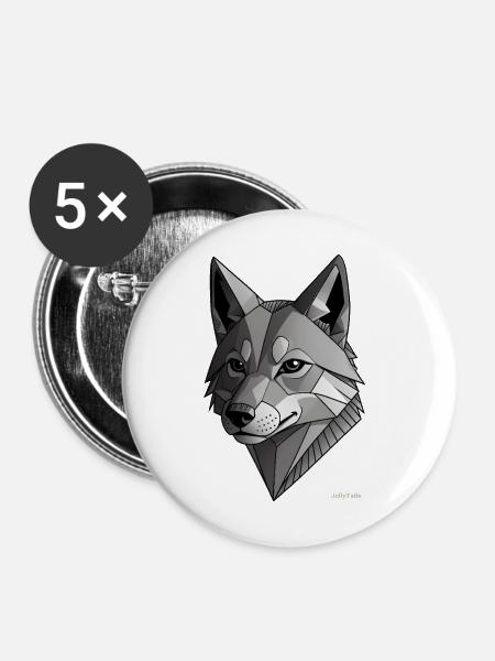 Geometrischer silberner Wolf. - Buttons mittel 32 mm (5er Pack) - Weiß