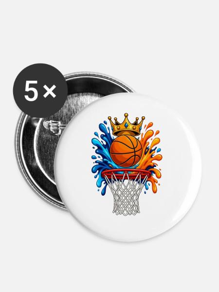 Basketball-Krone - Buttons mittel 32 mm (5er Pack) - Weiß