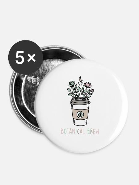 Botanischer Kaffeezauber - Buttons mittel 32 mm (5er Pack) - Weiß
