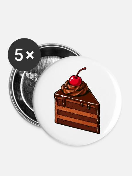 Schokoladenkuchen mit Kirsche - Buttons mittel 32 mm (5er Pack) - Weiß