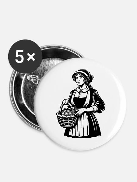 Bauernmädchen - Buttons mittel 32 mm (5er Pack) - Weiß