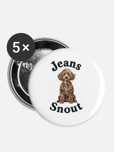 Hellbrauner Pudel im Jeansflicken-Stil - Buttons mittel 32 mm (5er Pack) - Weiß