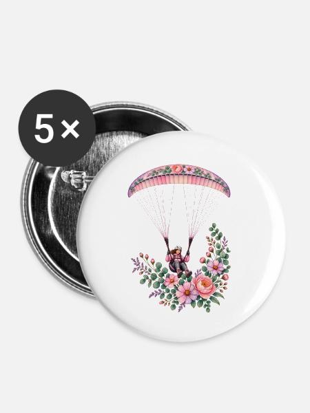 Blumenflug Paragliding Mädchen - Buttons mittel 32 mm (5er Pack) - Weiß