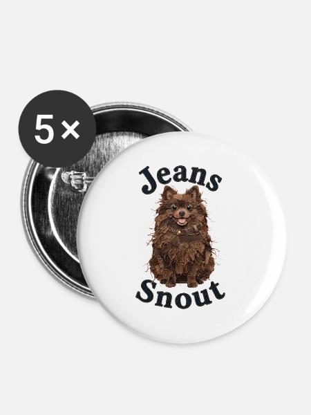 Brauner Spitz im Jeansflicken-Stil - Buttons mittel 32 mm (5er Pack) - Weiß