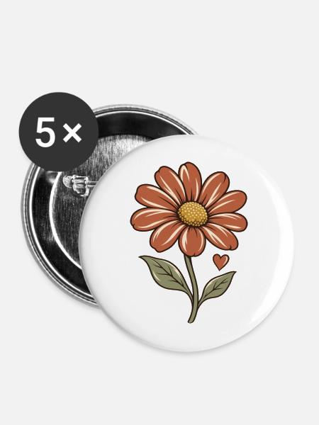 Biene und Blüte – Blüte - Buttons mittel 32 mm (5er Pack) - Weiß