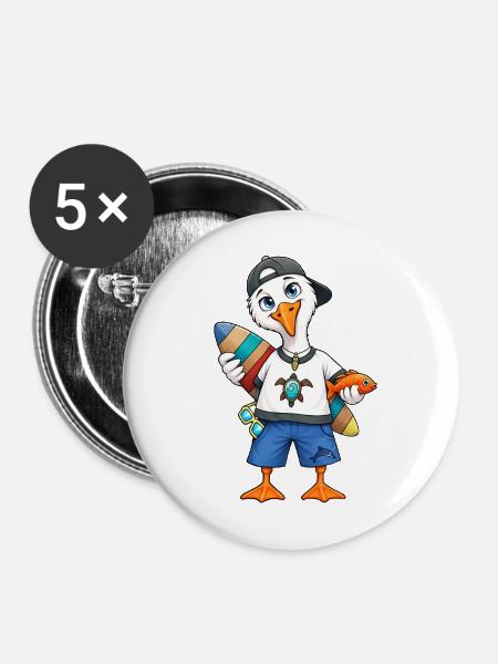 Surfende Möwe Wellen Wind und Freiheit - Buttons mittel 32 mm (5er Pack) - Weiß
