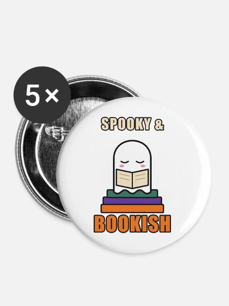 Geist, der liest – Gruselig und bücherhaft - Buttons mittel 32 mm (5er Pack) - Weiß