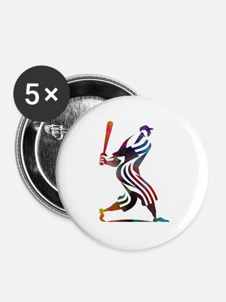 Farbenfroher Baseballspieler - Buttons mittel 32 mm (5er Pack) - Weiß