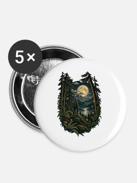 Mondlicht Waldwanderer im Nachtwald - Buttons mittel 32 mm (5er Pack) - Weiß