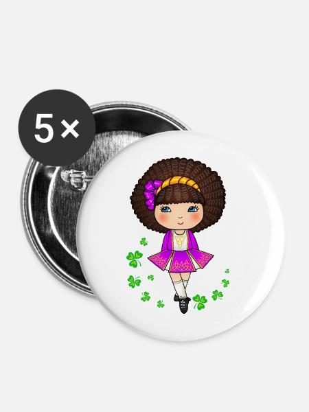 Süßes irisches Tänzermädchen im lila Kleid - Buttons mittel 32 mm (5er Pack) - Weiß