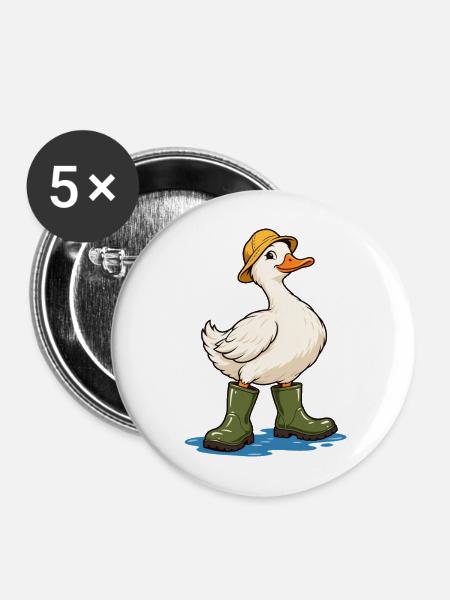 Ente mit Gummistiefeln - Buttons mittel 32 mm (5er Pack) - Weiß