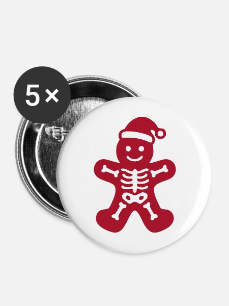 Skelett Lebkuchenmann Icon - Buttons mittel 32 mm (5er Pack) - Weiß