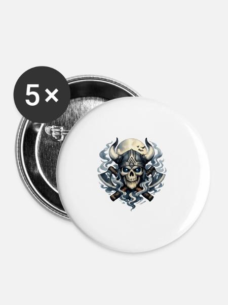 Nebelviking Schädel - Buttons mittel 32 mm (5er Pack) - Weiß