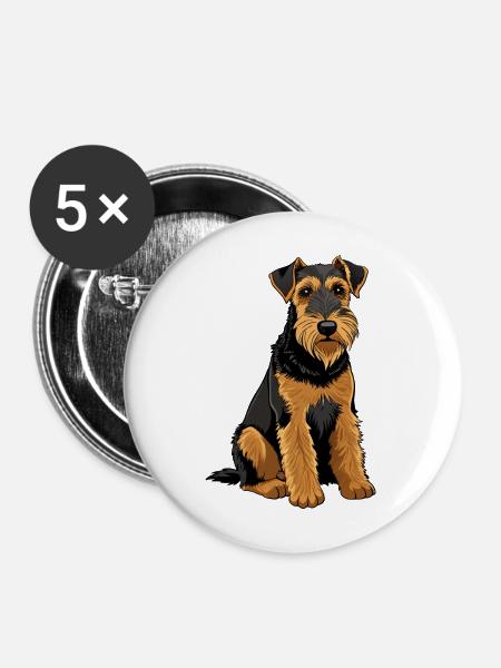 Airedale Terrier-Hund - Buttons mittel 32 mm (5er Pack) - Weiß
