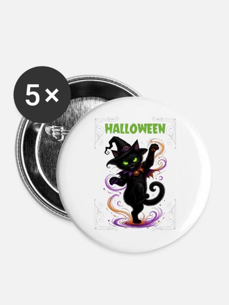 Halloween black cat dancing - Buttons mittel 32 mm (5er Pack) - Weiß