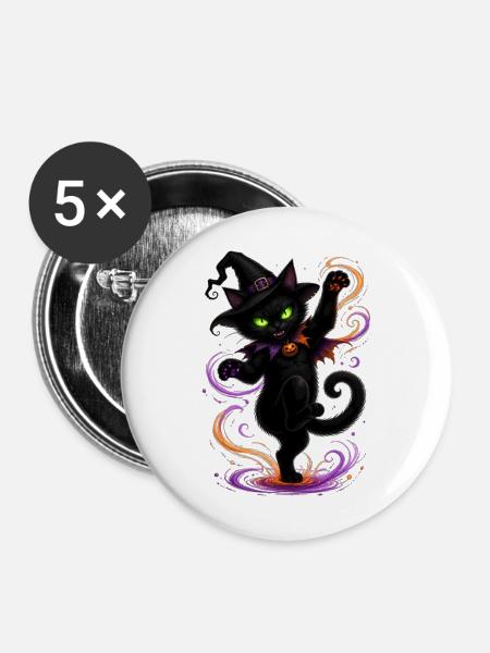 Halloween black cat dancing - Buttons mittel 32 mm (5er Pack) - Weiß