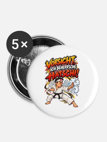 Vorsicht Hatschi Karate Spruch - Buttons mittel 32 mm (5er Pack) - Weiß