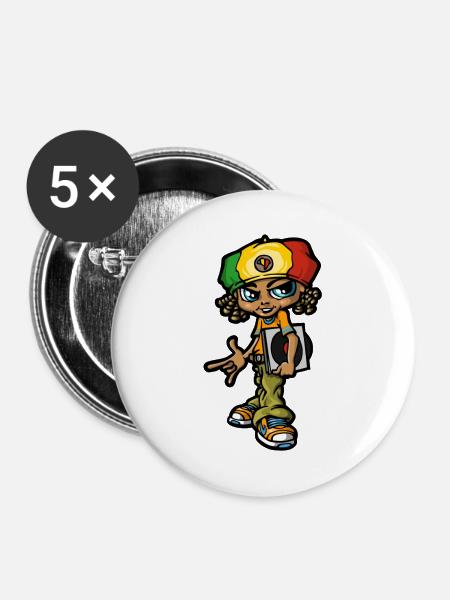 bboy Reggae - Buttons mittel 32 mm (5er Pack) - Weiß
