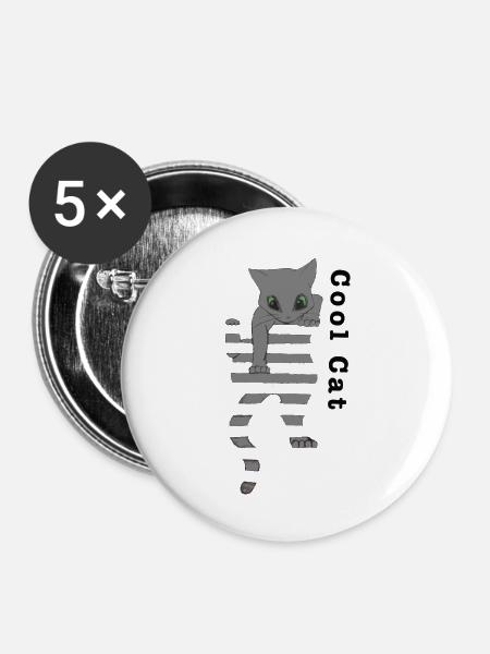 Coole Katze - Buttons mittel 32 mm (5er Pack) - Weiß
